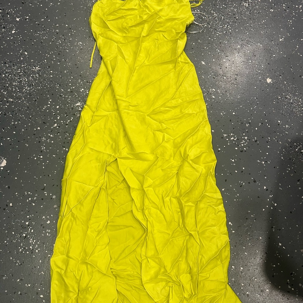 Zara Bright Yellow Cowl Neck Midi Dress with Front Slit - Picture 5 of 7
